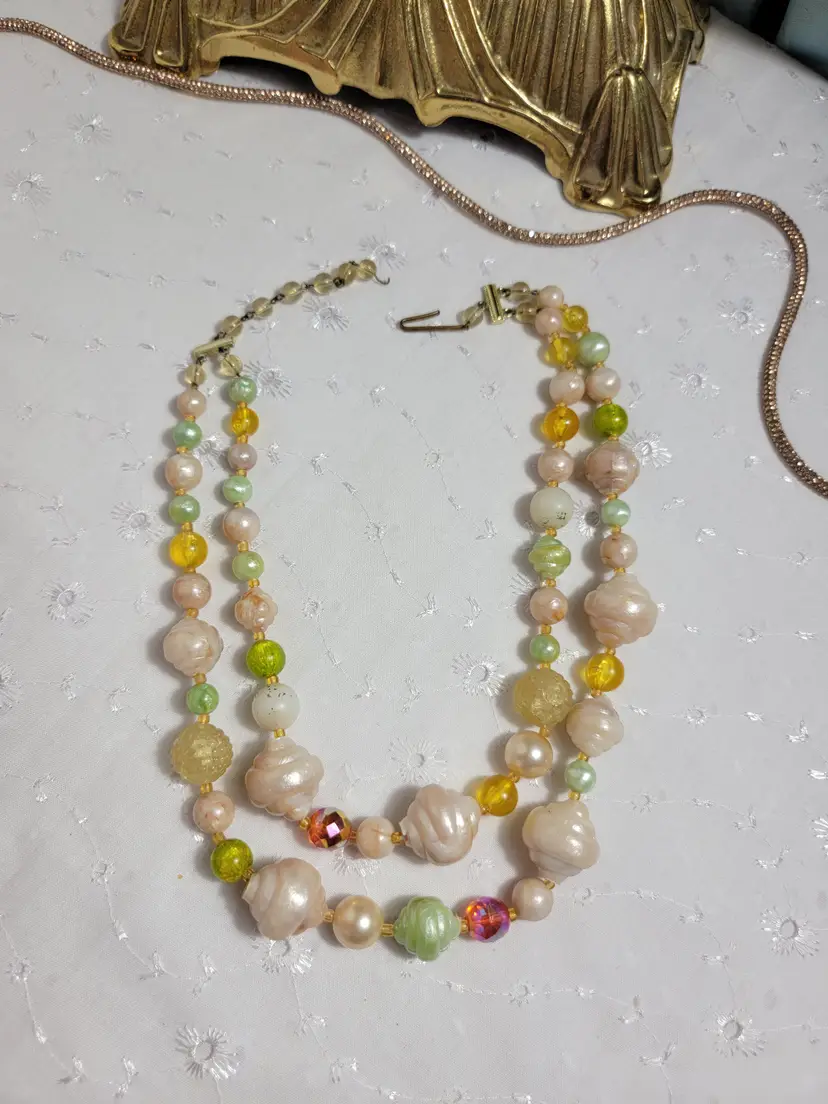 West Germany pastel double strand beaded necklace