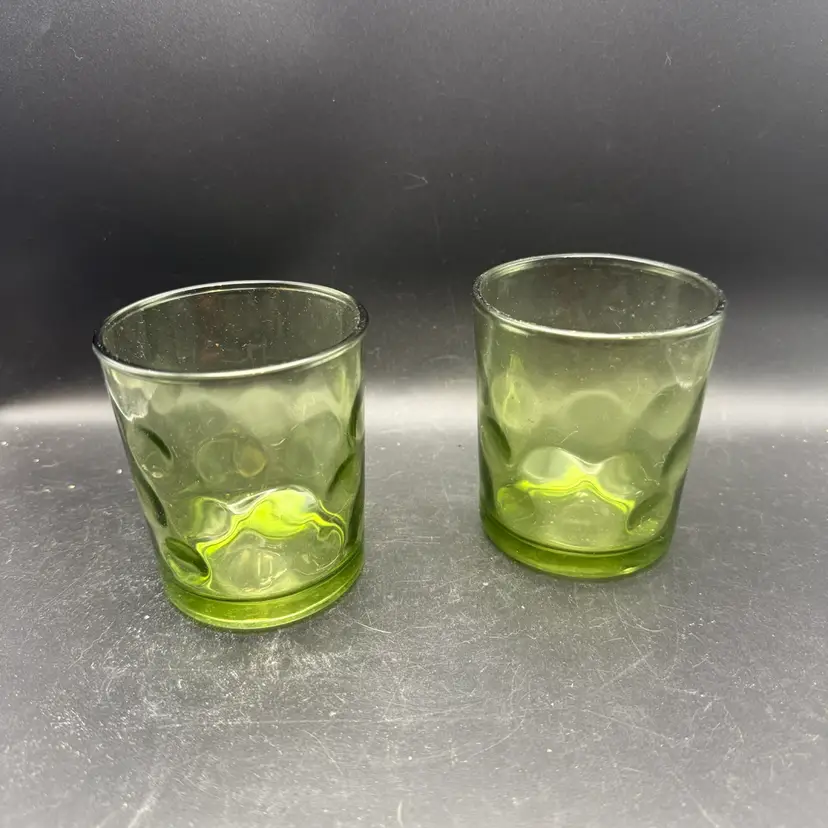 Set Of Two Vintage Hazel Atlas Eldorado Green Glass Tumblers