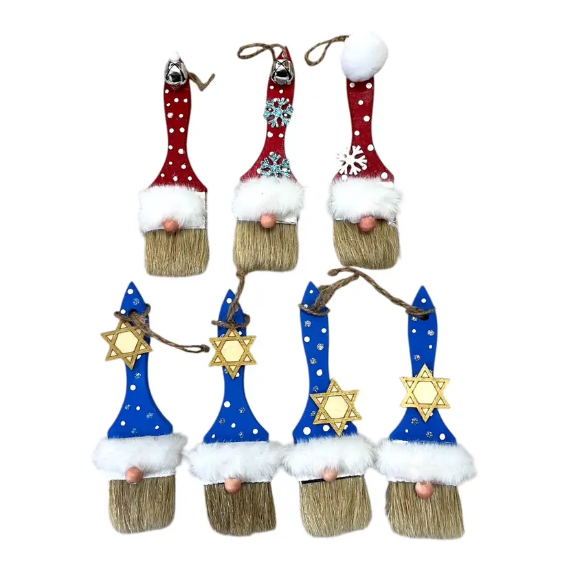 Handmade Paintbrush Holiday and Hanukkah Ornaments - Unique & Whimsical