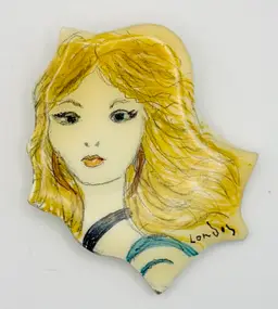 Vintage Ceramic Pin/Brooch Artisan Signed Blonde Woman