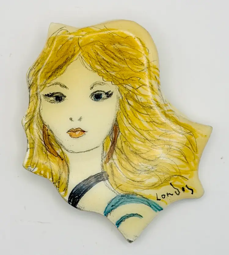 Vintage Ceramic Pin/Brooch Artisan Signed Blonde Woman
