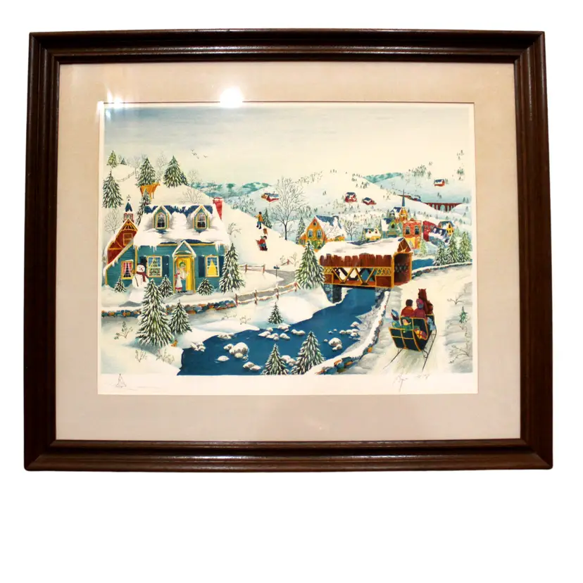 Vintage 1978 Americana Lithograph by Robert LoGrippo Signed Home for the Holidays