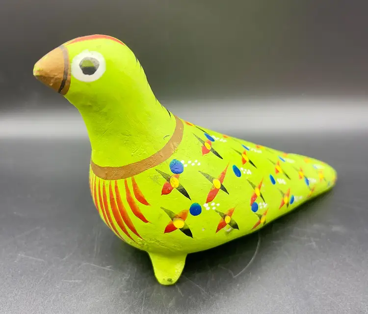 Vintage hand-made and hand-painted Mexico terra cotta bird figurine