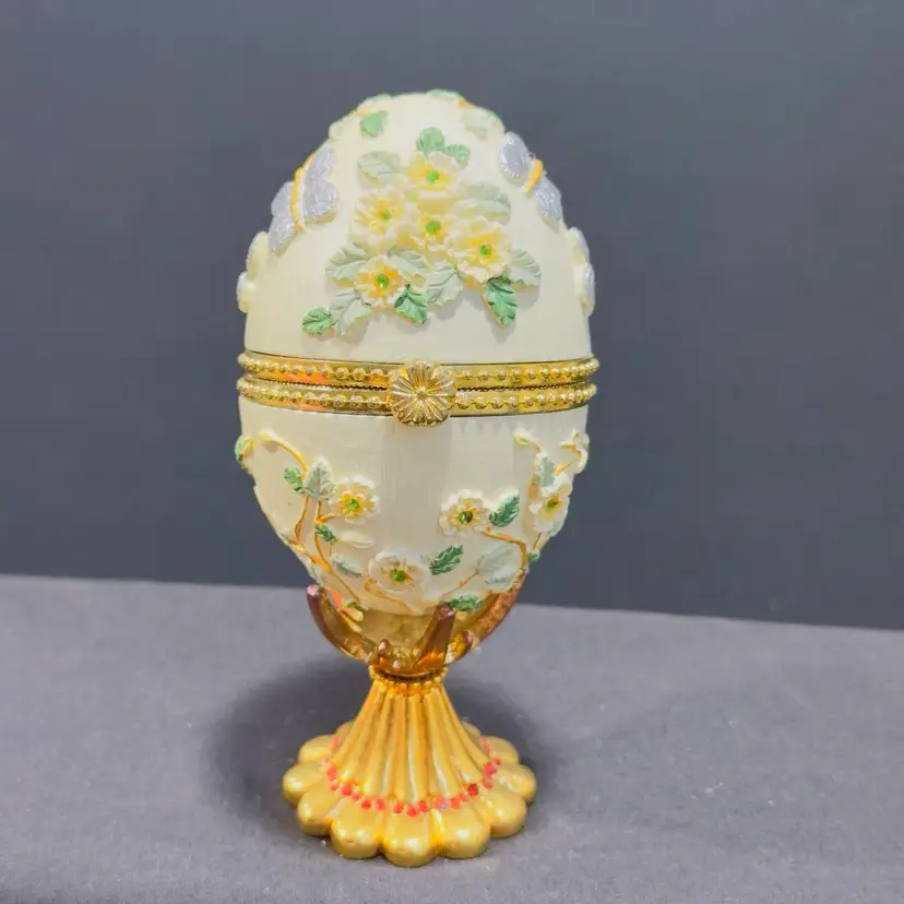#1371 “My Treasure” Ceramic Egg How Need Lined Hand Painted Flowers And Butterfly’s