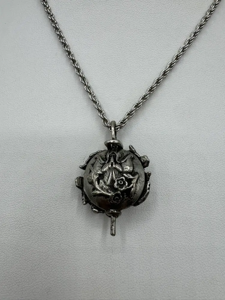 Vintage Angelic Perfume Diffuser Pendant Necklace - Silver Tone - 24”