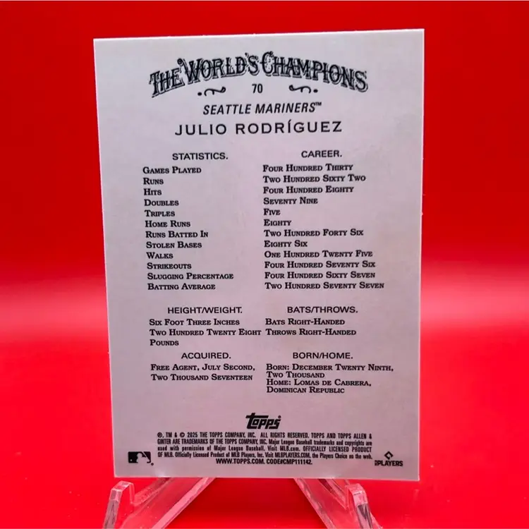 Julio Rodriguez 2025 Topps Allen & Ginter Green Chrome 77/99 Seattle Mariners