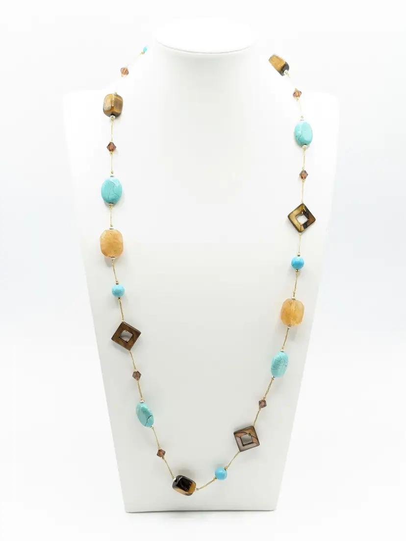 Premier Designs Promenade Tiger's Eye Faux Turquoise Necklace