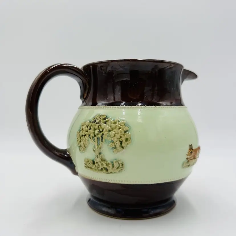 Bourne Denby Derby England Fox Hunt Pottery 1930's Pitcher 6in Brown Vintage
