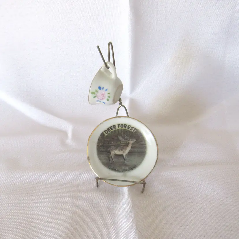 Mini Cup and Saucer w/ Wire Stand