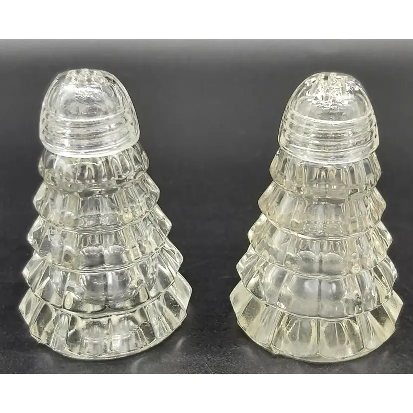 Vintage Clear Glass Christmas Tree Salt And Pepper Shakers