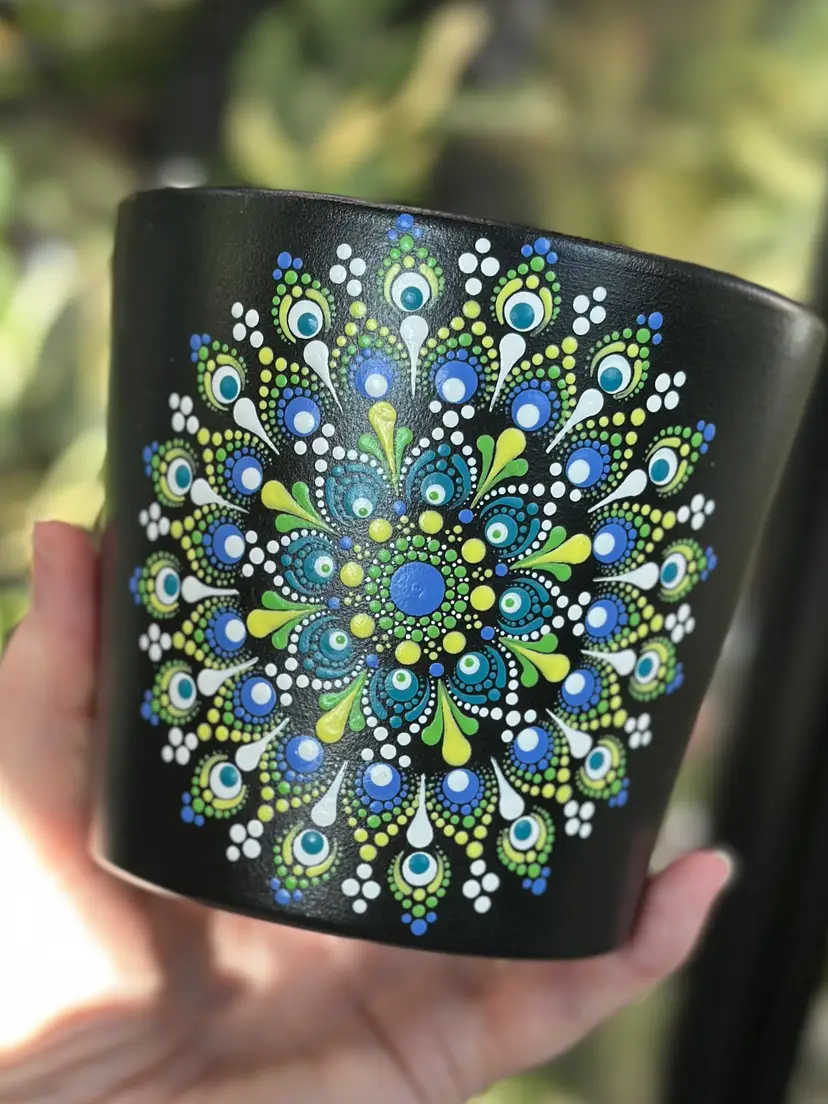 PRE-ORDER 4.7 inch terracotta pot (4.7 x 4.25) black/blue green peacock