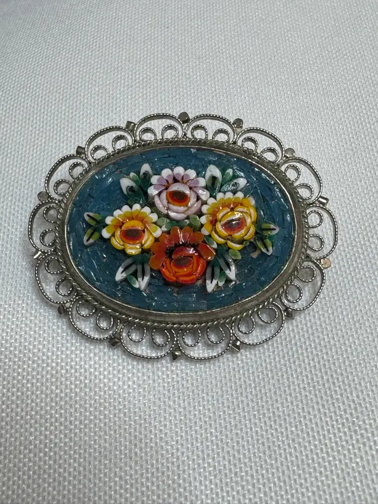 Silvertone Micro Mosaic Pin