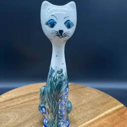 Vintage Polish Long Neck Cat Figurine - 1950s, Signed