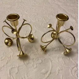 VINTAGE BRASS FRENCH HORN CANDLE HOLDERS