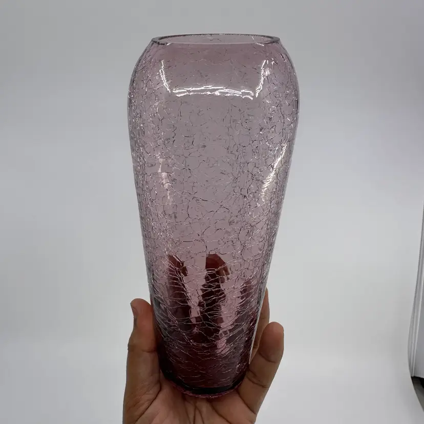 Purple Crackled Glass Vase 7.5”