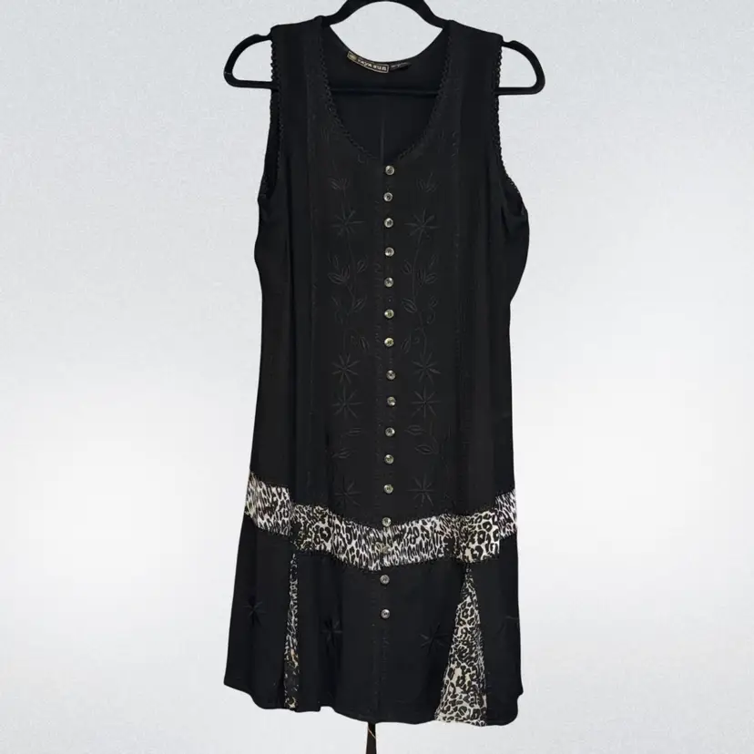 Drop Waist Inset Panels Black Embroidered Sundress Sz L