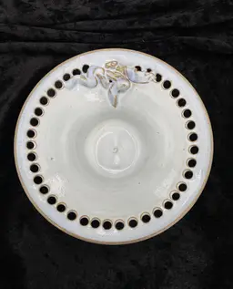 Studio Pottery Red Clay Reticulated Candle Holder, Majolica Glaze, Ribbon