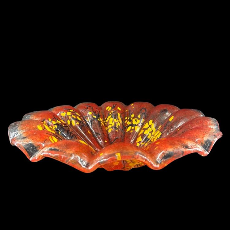 Orange Yellow Flower Fused Glass Console Bowl