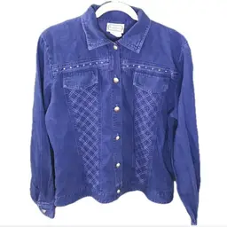 Vintage Bluish Purple Rhinestone Studded Jean Jacket Sz Medium Punk Western Y2K