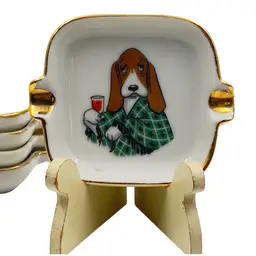 VINTAGE ASHTRAY SET Stacking Porcelain Gold Trim See Description 2.5x2.5”