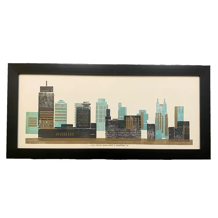 Hatch Show Print Nashville, TN Skyline 2017 Framed Letterpress Print 24”x11.5”