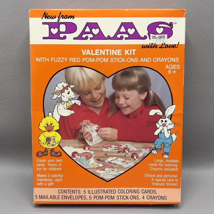 Vintage PAAS Valentine Kit 1985 USA New Sealed Illustrated Coloring Cards