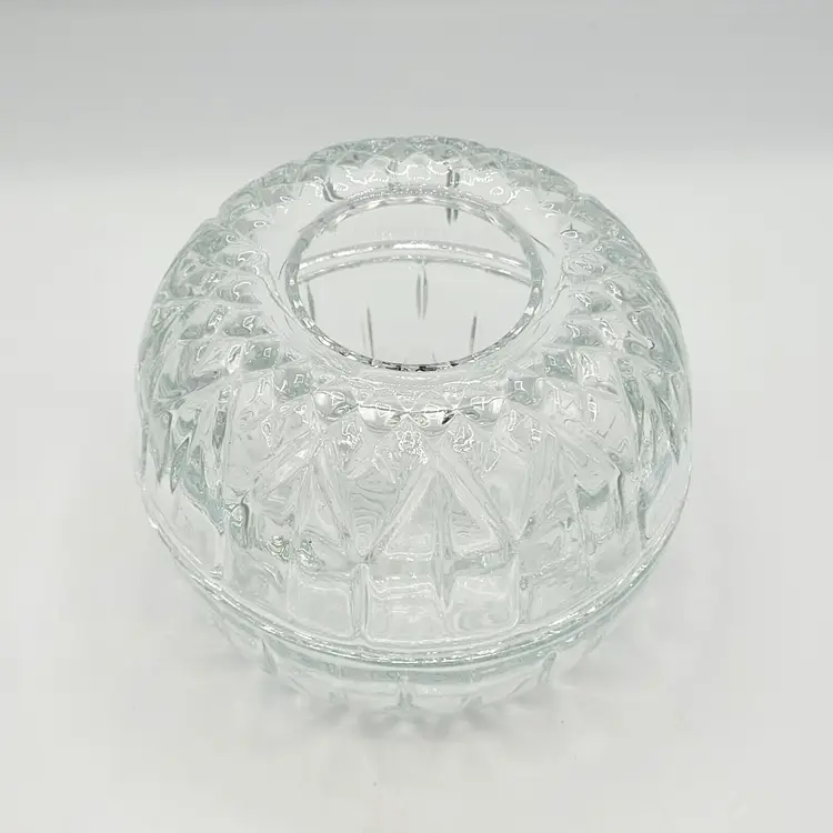 Vintage Homco Fairy Lamp 2pc Set Clear Cut Glass Round Globe Candle Holder 5"