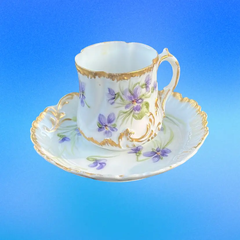 Antique Limoges Demitasse Cup And Saucer With Violets