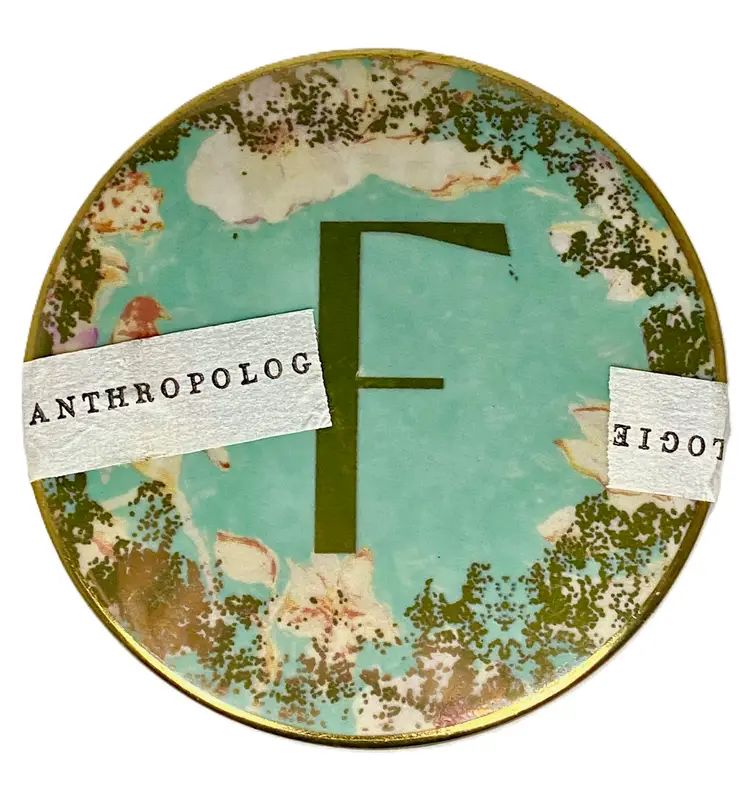 *NEW* Anthropologie Emmaline Monogram "F" Stoneware Lidded Trinket Box 3"x1.25"