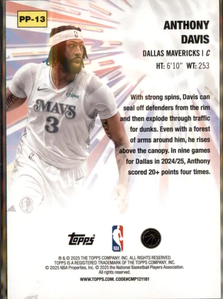 2025-26 Topps #PP-13 Anthony Davis Power Players Holo Foil - (135) - Dallas Mavericks
