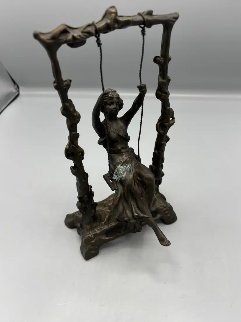 Auguste Moneau Girl on a swing bronze sculpture