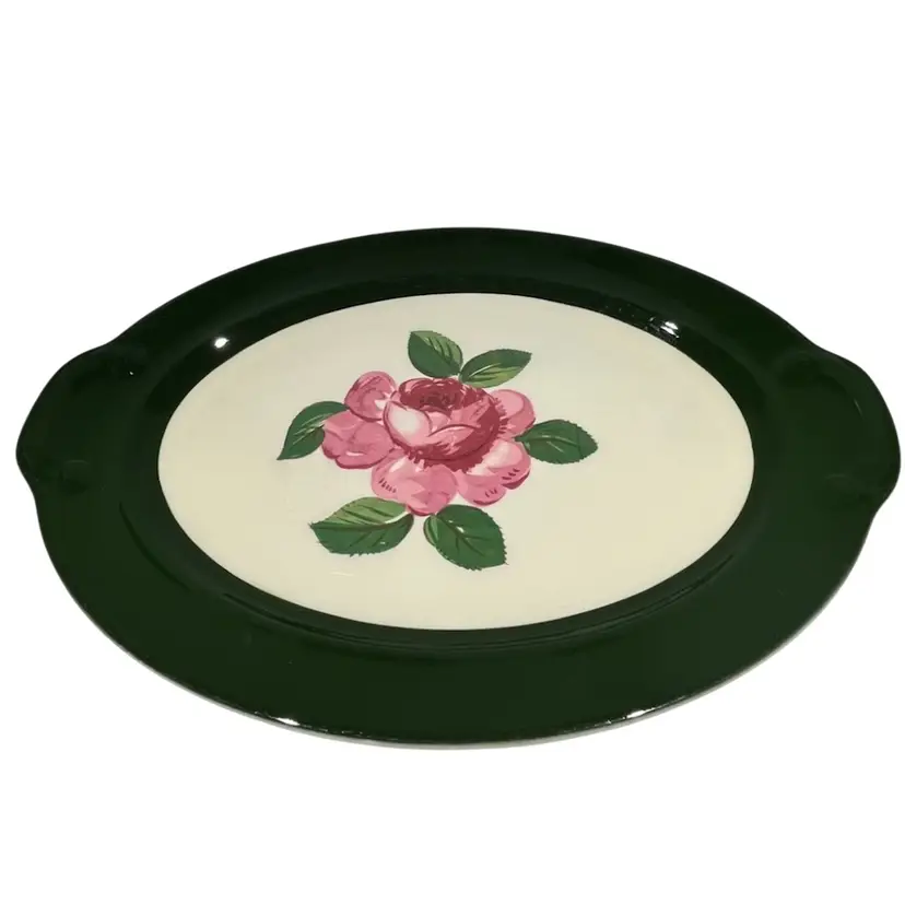 Taylor Smith ~ 12" Oval Platter ~ Pink Rose & Wide Green Border