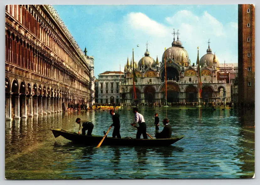 Postcard High Tide Saint Mark Square Venice Italy Gondolas in the Canal