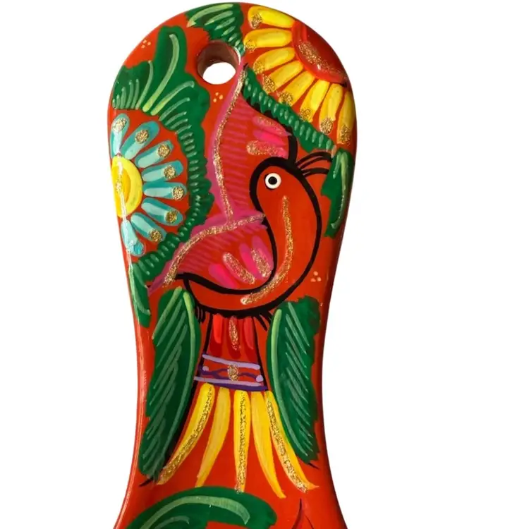 Spoon Rest Mexican Hand Painted Pottery Birds 9-1/2” x 4-1/8”