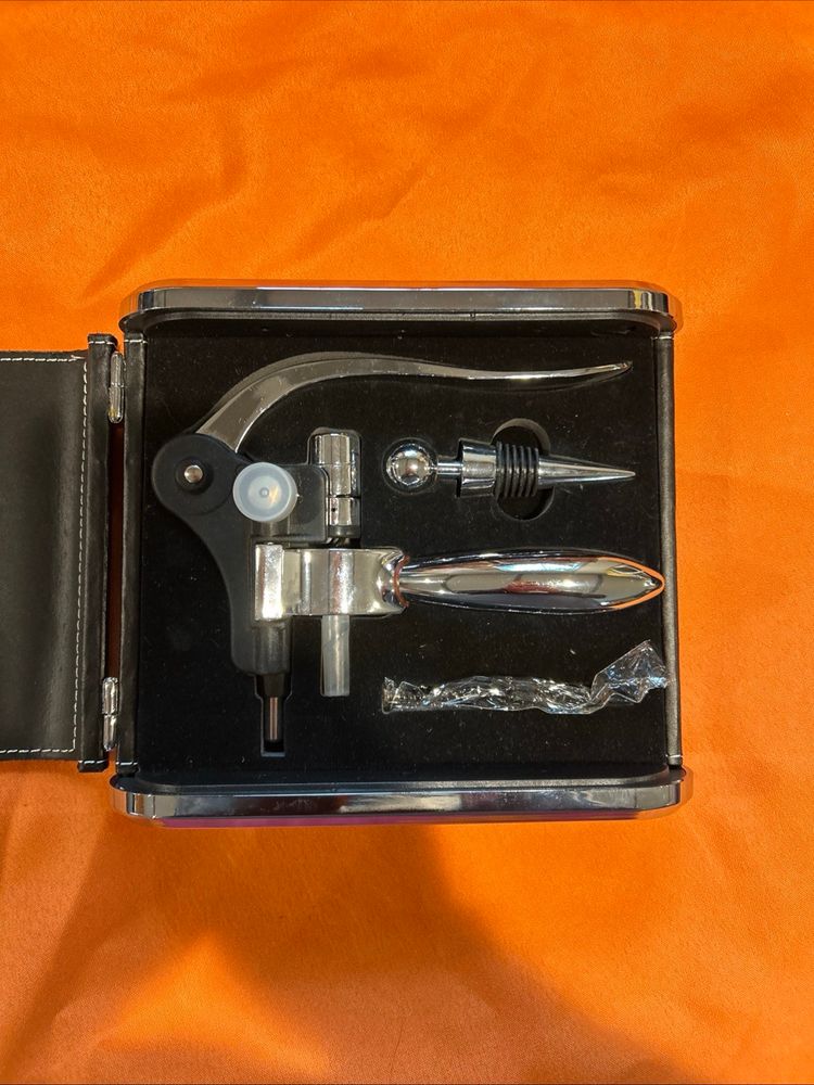 Prepology 3-Piece Wine Opener Set with Black Faux Croco Case, Gift