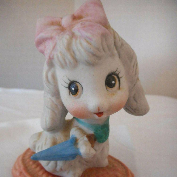 Vintage Homco Porcelain anthropomorphic Poodle Puppy Porcelain Figurine Umbrella