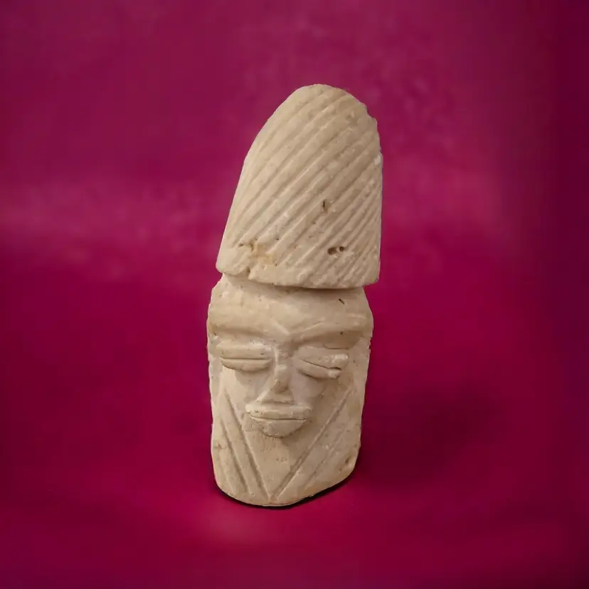 Stone Quartz Carving Tribal Head Leader Signed?
