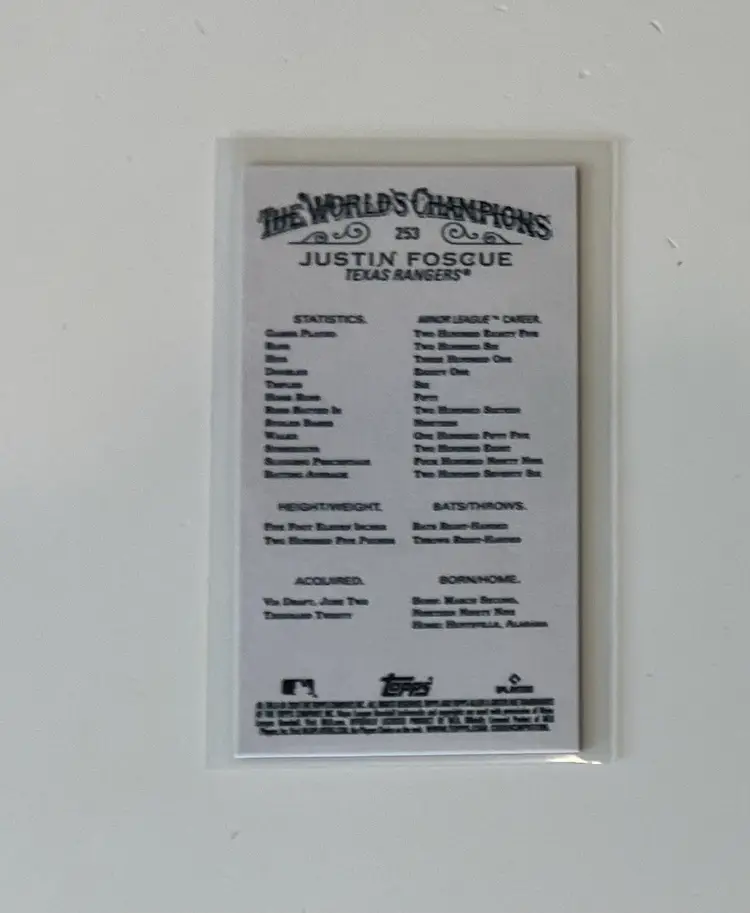 Justin Foscue RC A&G Mini Black Border Texas Rangers