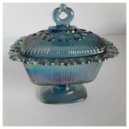 Indiana Glass Blue Carnival Glass Rectangular Candy Dish with Lid