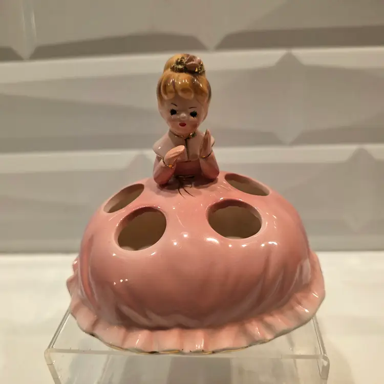 Vtg Josef Originals Lipstick Holder Pink  Dress Japan Girl Vanity Dresser