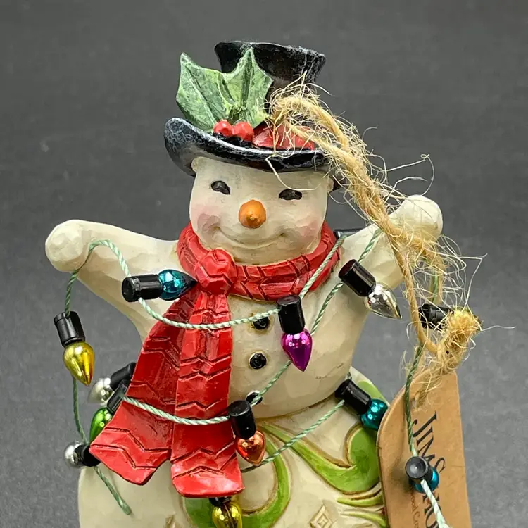 Jim Shore #6009885 Snowman Wrapped in Lights Christmas Ornament with Tag 2021