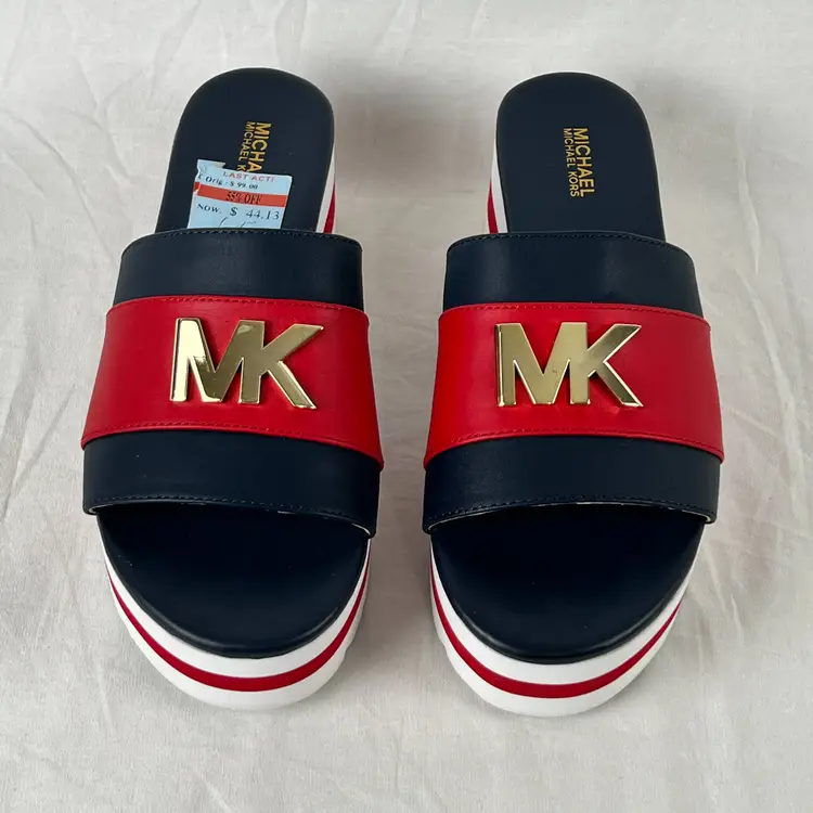 Michael Kors Red and Navy Platform Slide Sandals