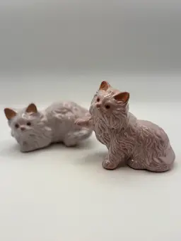 Pair Of Red Ware Pink Glazed Kitty Figurines 4” Length; 3.5” H