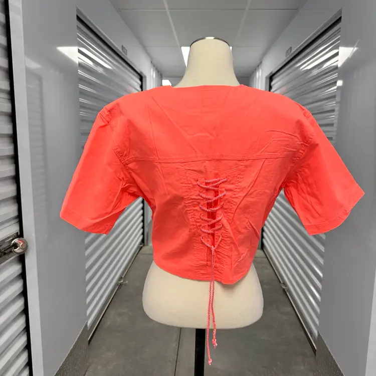 Vintage 80s Shore club neon coral lace up shacket shirt M