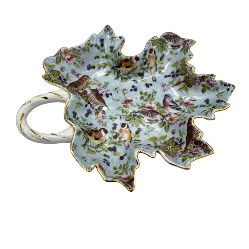 Mayfair Collection by Jay Leaf Shaped Trinket Dish w/ Bird Theme - 8.5" x 7"