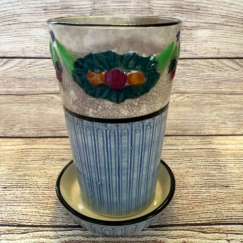 Vtg Maruhon Ware Blue Garland Ceramic Tumbler Coaster Set Japan 4.75x3β