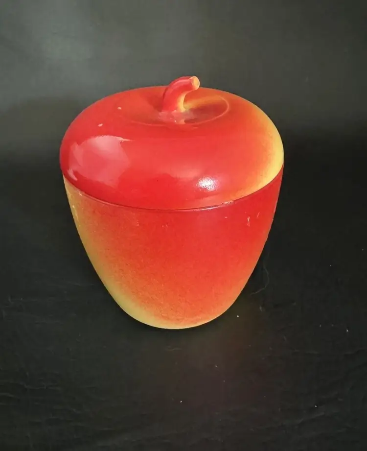 Vintage Hazel Atlas Milk Glass Red Apple Jam Jelly Jar & Lid Red & Yellow