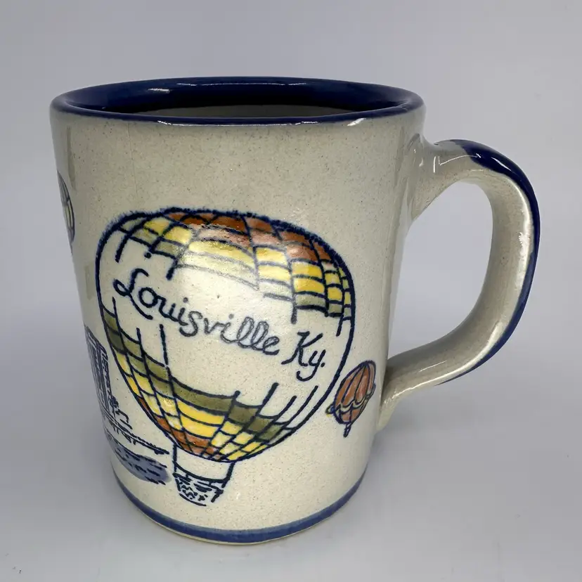 Vintage 1984 Louisville Stoneware KY Derby Mug Hot Air Balloon Julip Cup