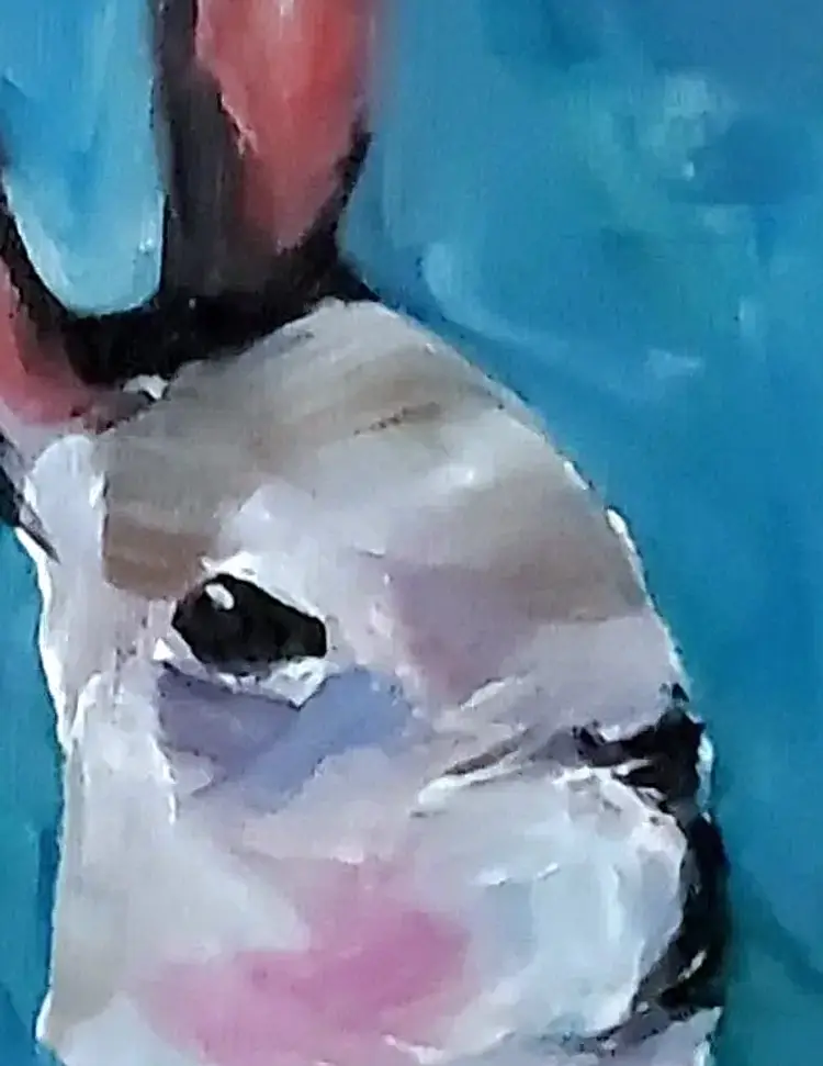 🧡 Original Art Acrylic Painting on Canvas Board.  5 x 7" Bunny Rabbit Children Artwork Gift