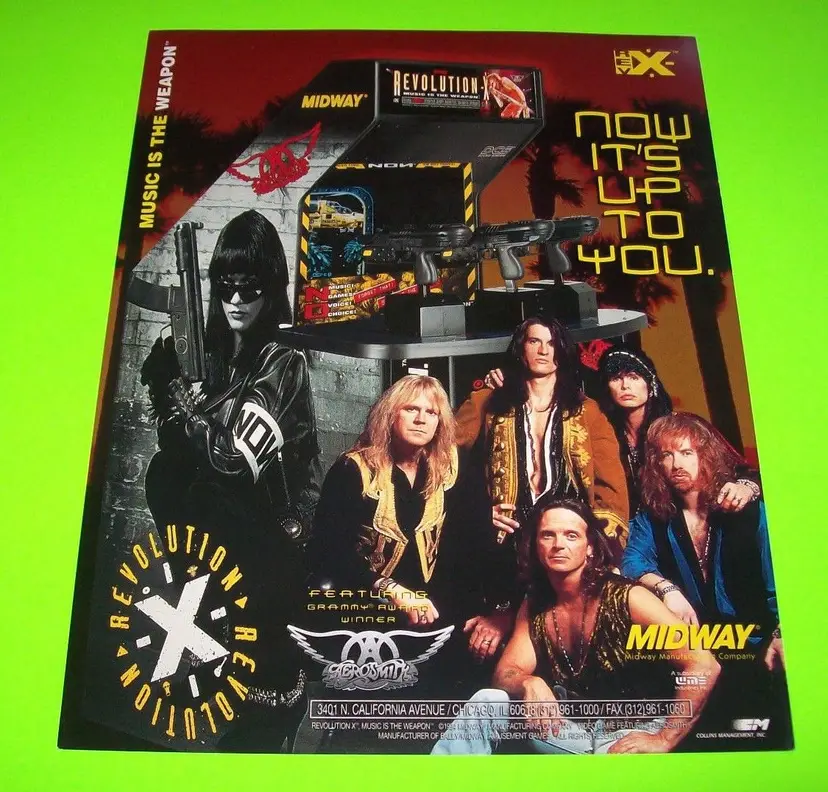 Aerosmith Revolution X Arcade FLYER Original 1994 NOS Video Game Rock & Roll Art